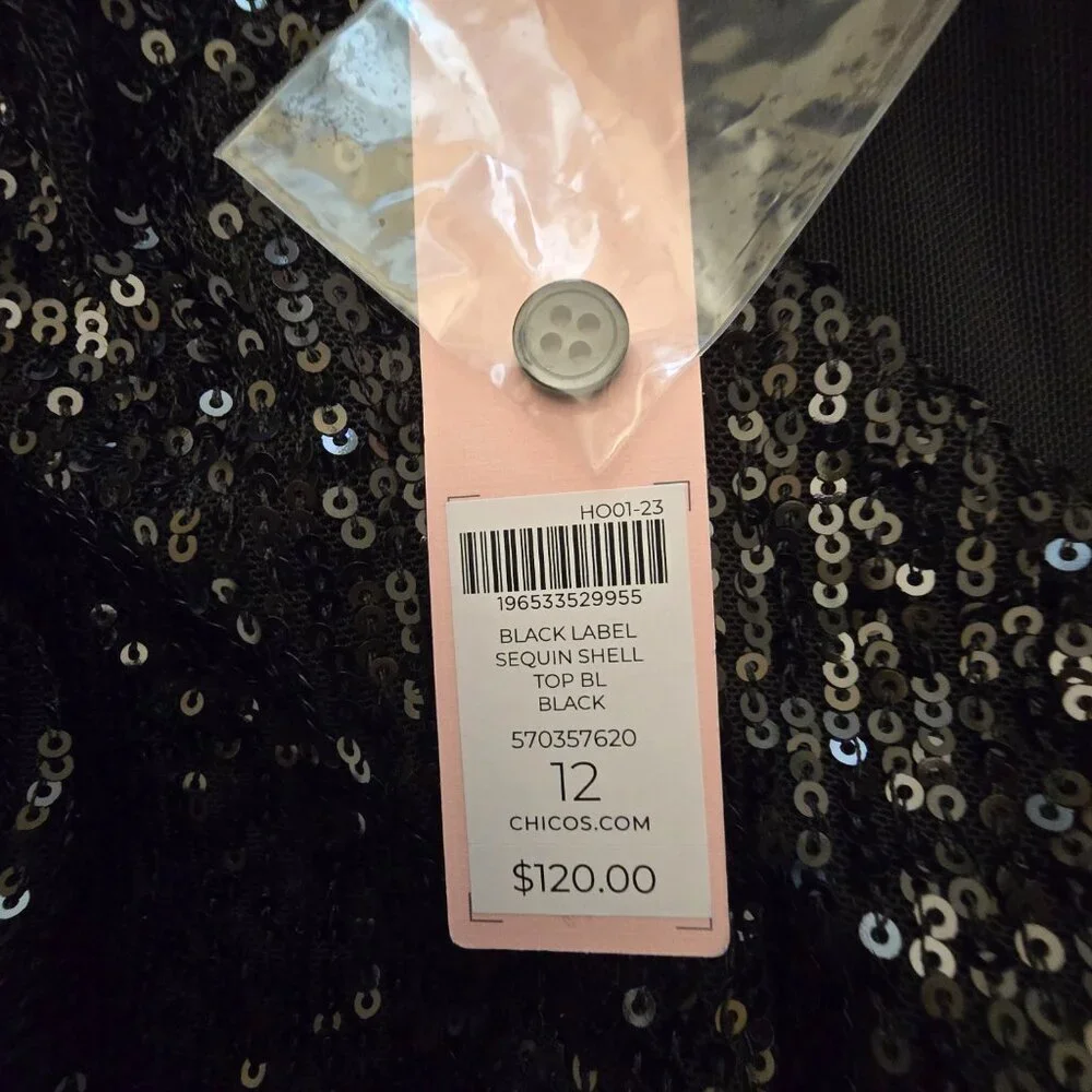 Chico's Black Label Sequin Shell Top - 12 - Black NWT - Picture 9 of 11